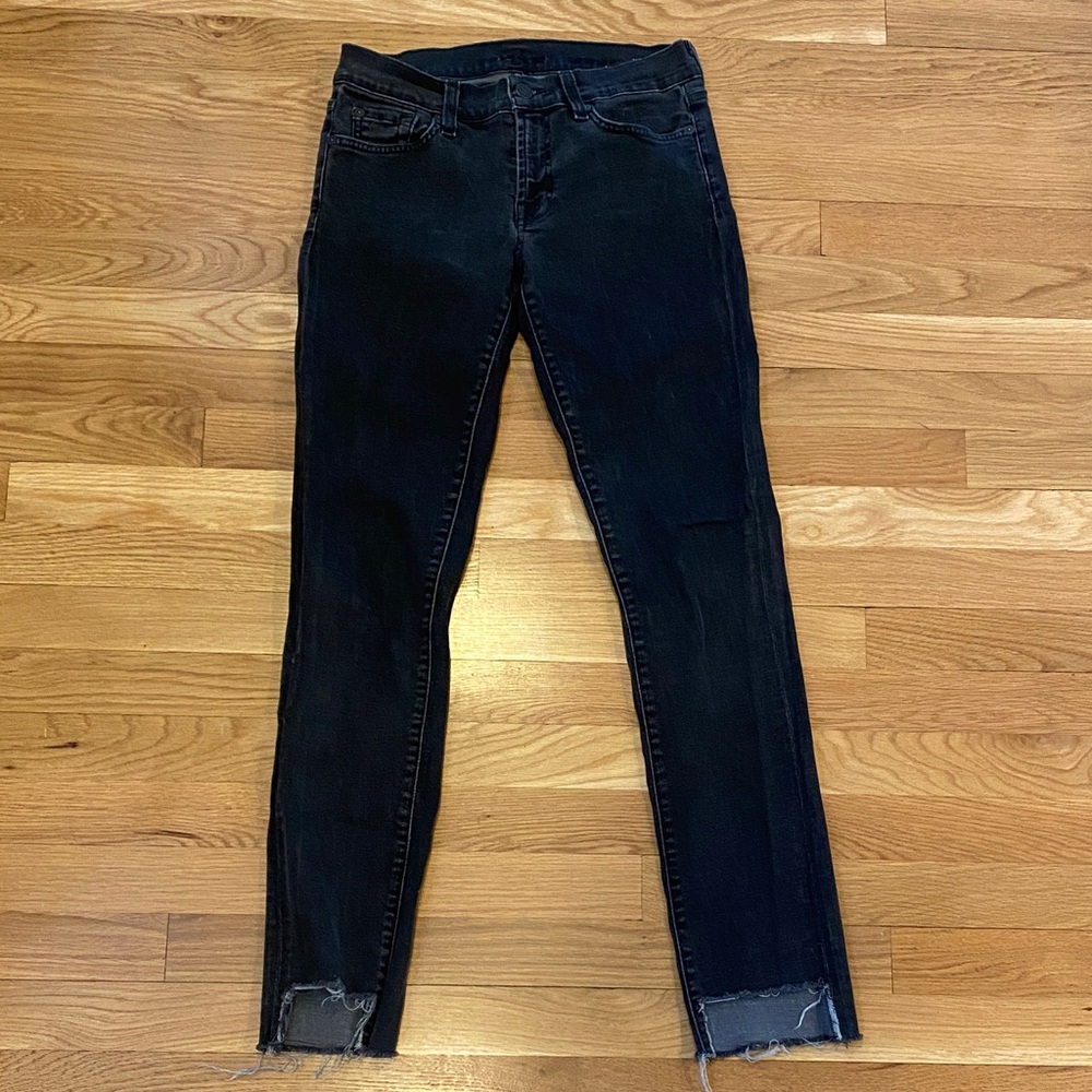 7 For All Mankind Women's Black Skinny Jeans with Raw Hem, Size 29